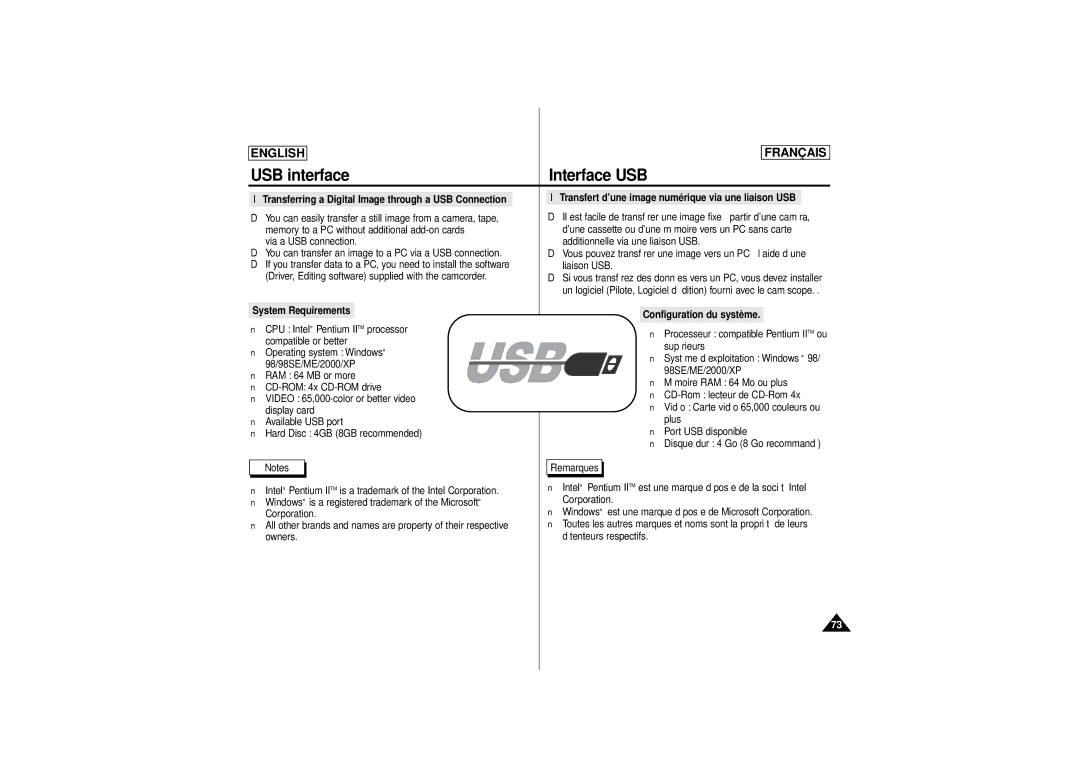 Samsung AD68-00541C, SCD 180 manual USB interface Interface USB, You can easily transfer a still image from a camera, tape 