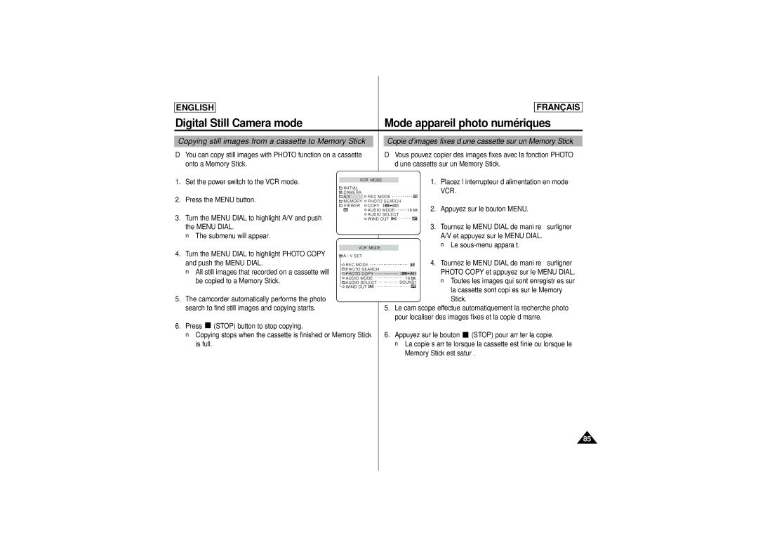 Samsung AD68-00541C, SCD 180 manual All still images that recorded on a cassette will, Be copied to a Memory Stick 