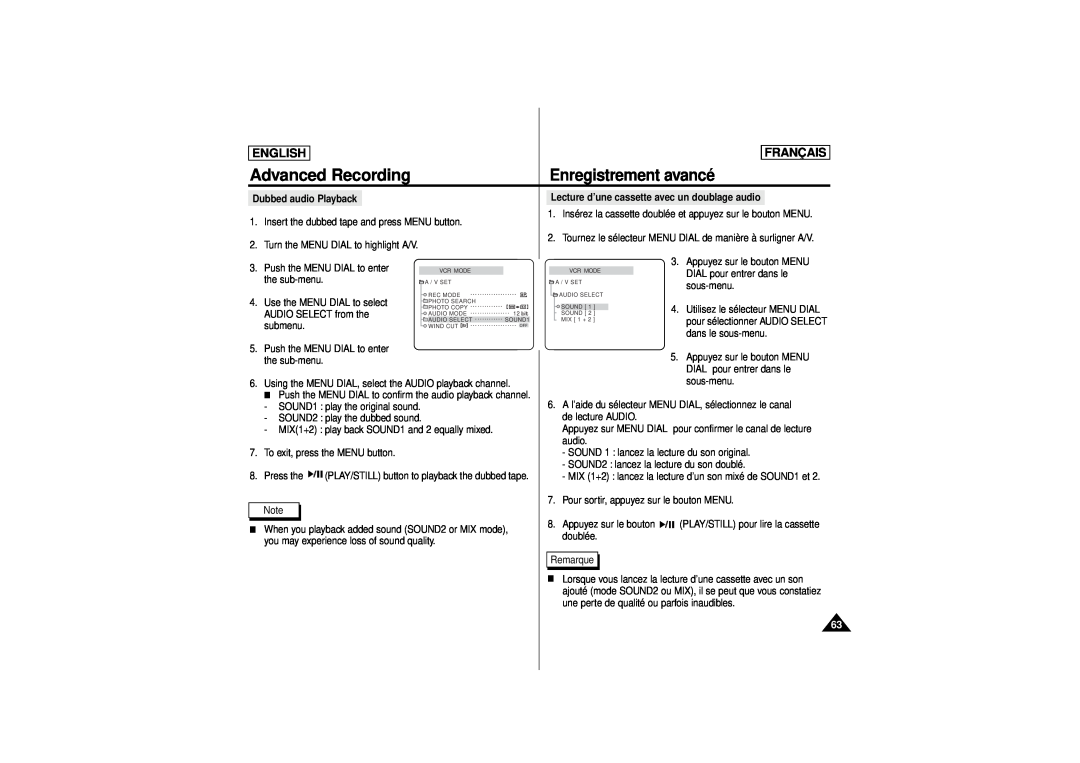 Samsung AD68-00541C, SCD 180 manual Advanced Recording, Enregistrement avancé, English, Français 