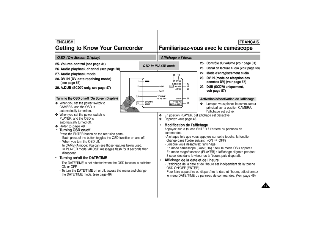 Samsung AD68-00395C Volume control see, Audio playback channel see, Audio playback mode, DV in DV data receiving mode 