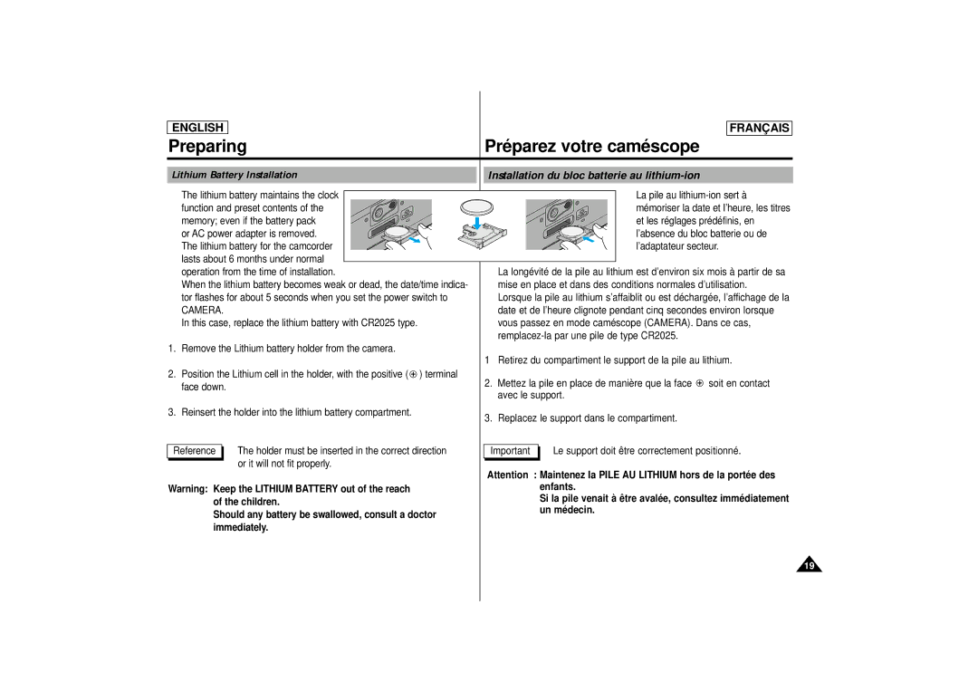 Samsung SCD 70, SCD 67, AD68-00395C manual Preparing, Camera, Enfants Children 