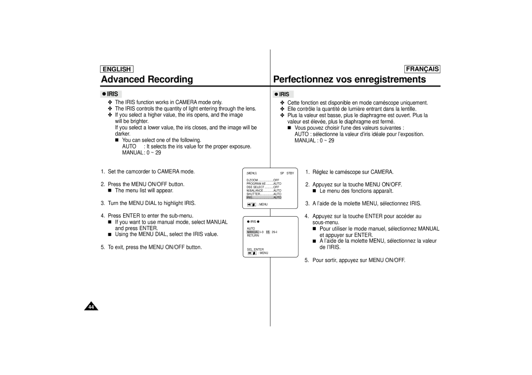 Samsung AD68-00395C, SCD 67, SCD 70 manual Iris 