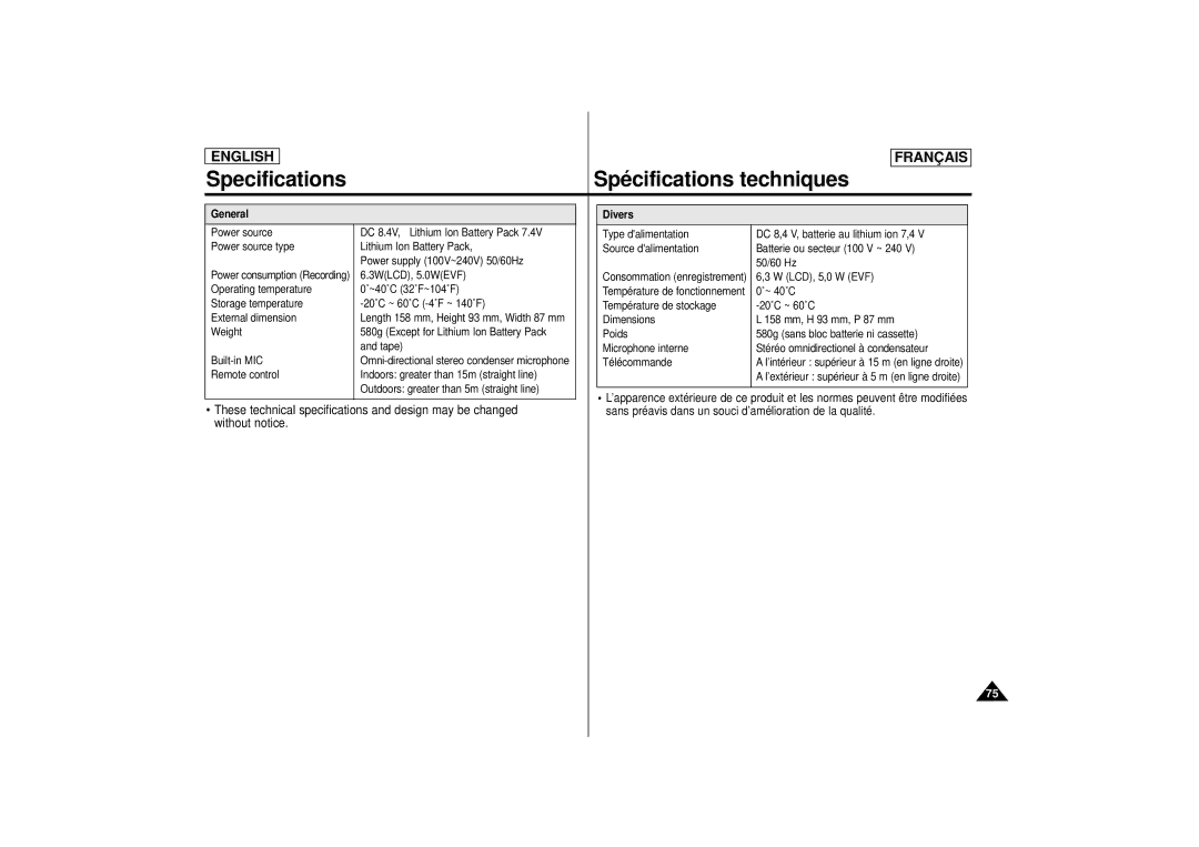 Samsung SCD 67, SCD 70, AD68-00395C manual These technical specifications and design may be changed 