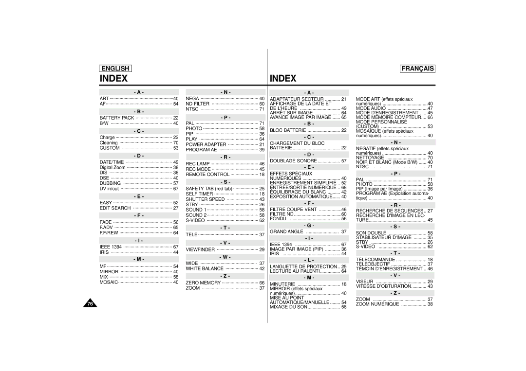 Samsung SCD 70, SCD 67, AD68-00395C manual Index 