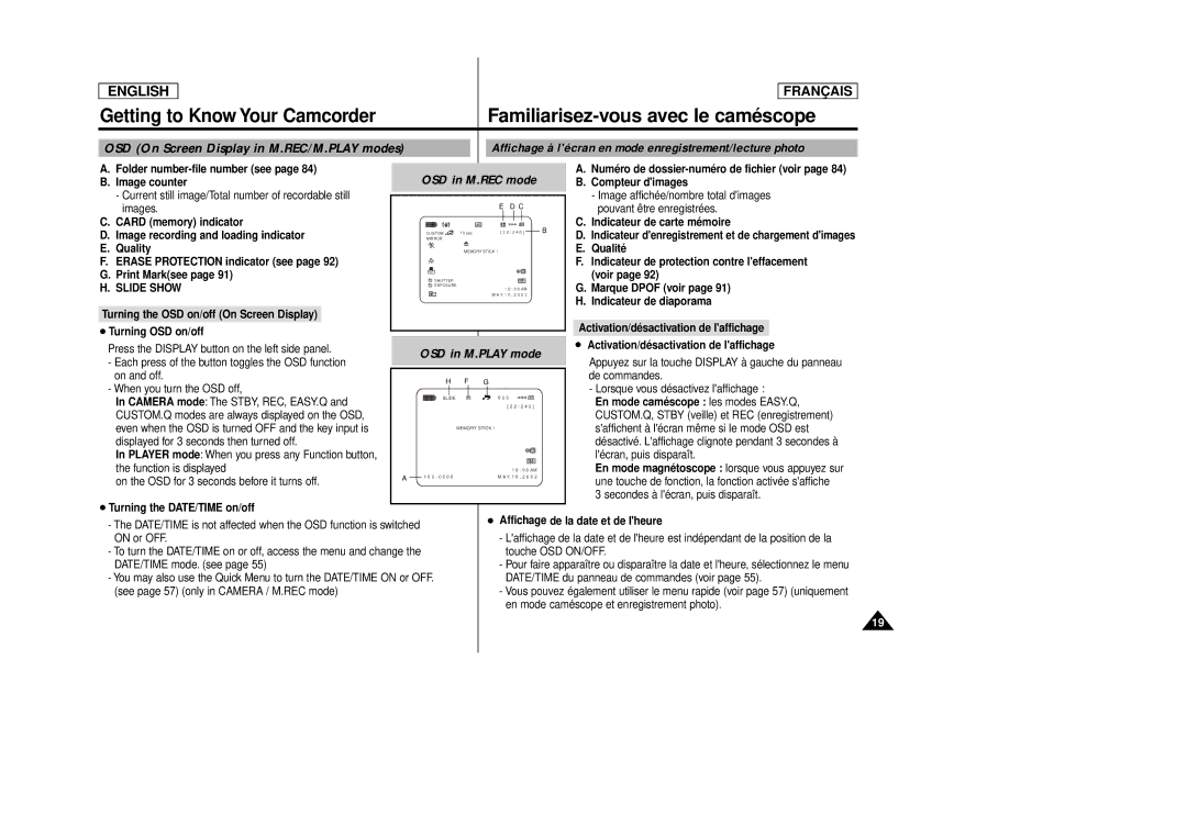 Samsung AD68-00516C, SCD 86 manual Familiarisez-vous avec le caméscope, Getting to Know Your Camcorder 