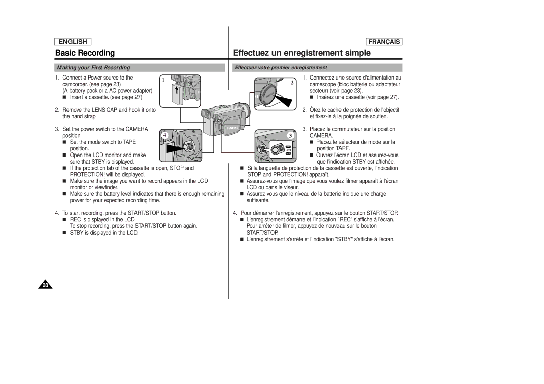 Samsung SCD 86 Effectuez un enregistrement simple, Making your First Recording, Effectuez votre premier enregistrement 