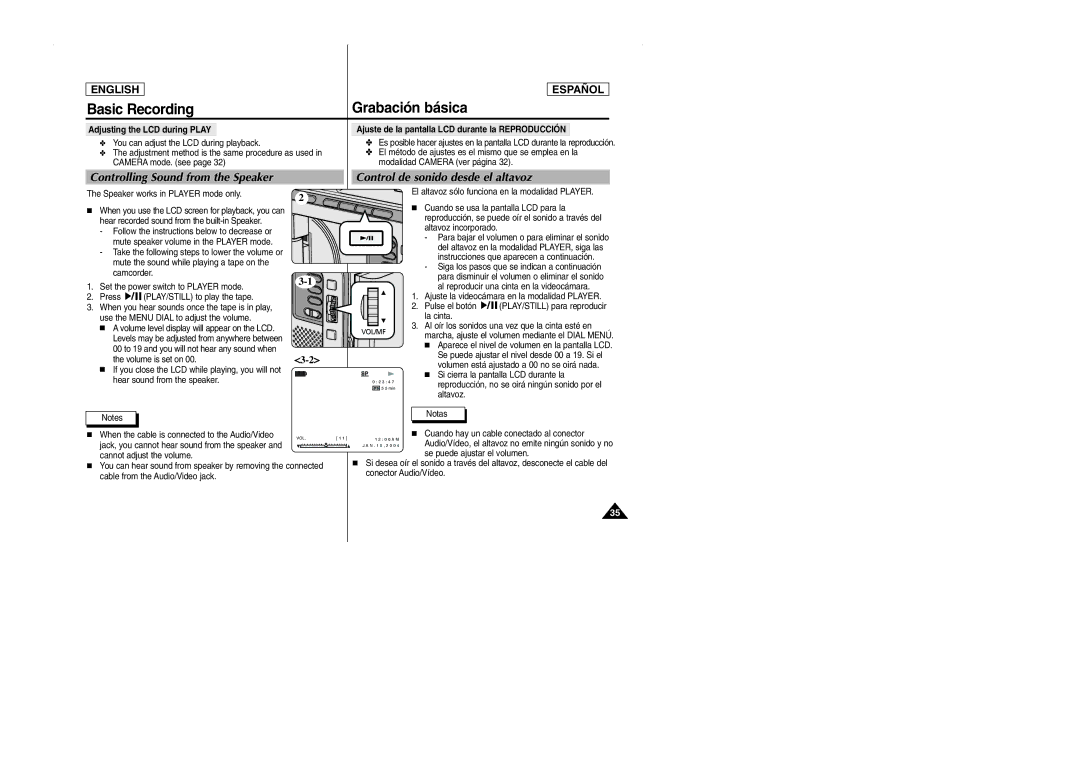 Samsung SCD103 manual Controlling Sound from the Speaker, Control de sonido desde el altavoz 