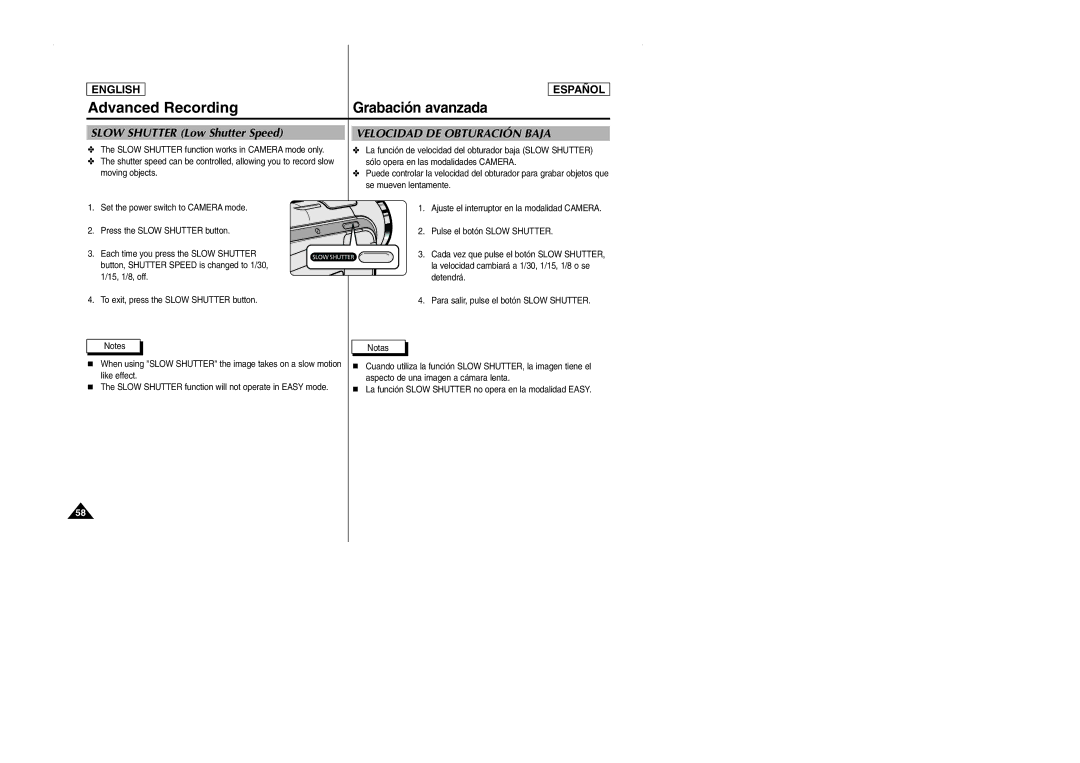 Samsung SCD103 manual Slow Shutter Low Shutter Speed 