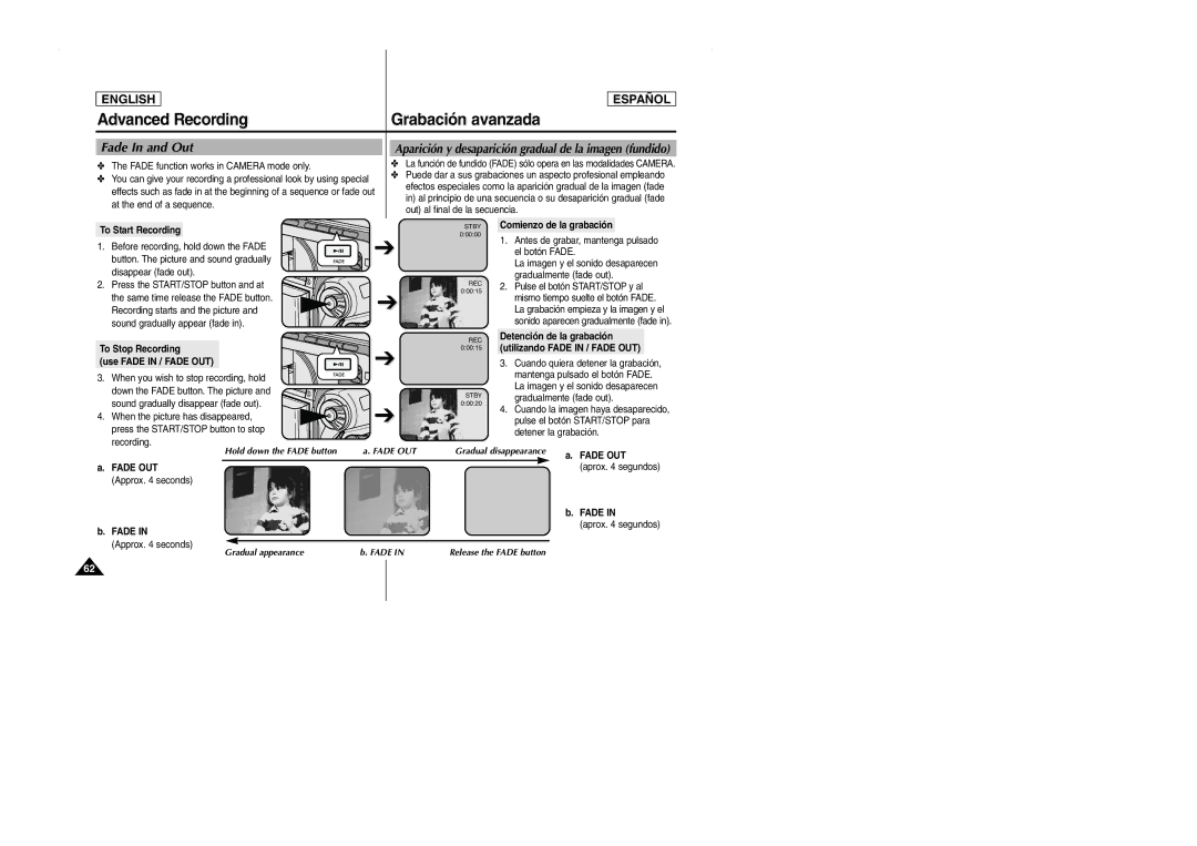 Samsung SCD103 manual Fade In and Out, Aparición y desaparición gradual de la imagen fundido 