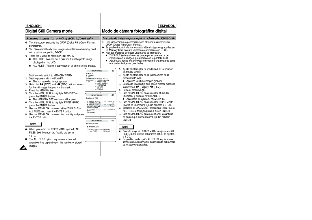 Samsung manual Marking images for printing SCD103/D105 only, Hay dos maneras de hacer una marca de impresión 