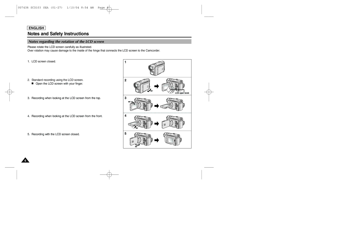 Samsung SCD103/215 manual LCD open knob 