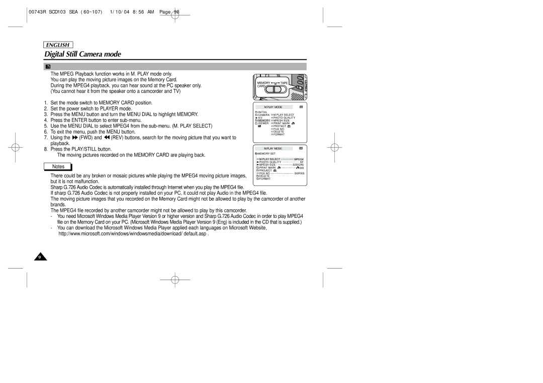 Samsung SCD103/215 manual Mpeg Playback 