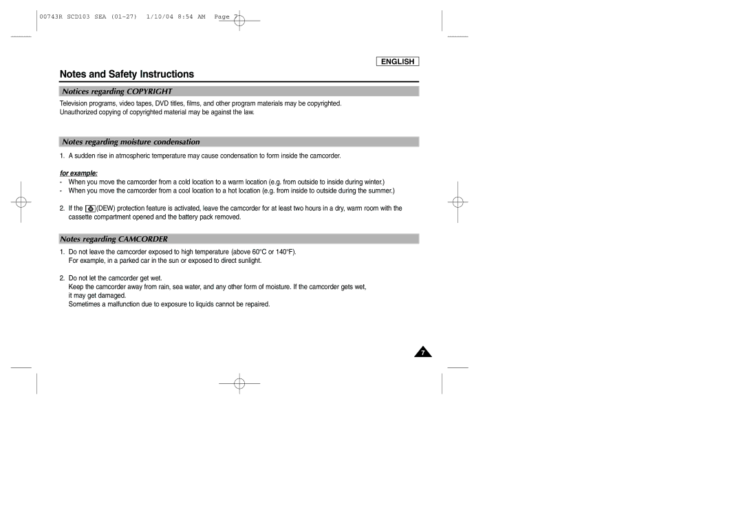 Samsung SCD103/215 manual For example 