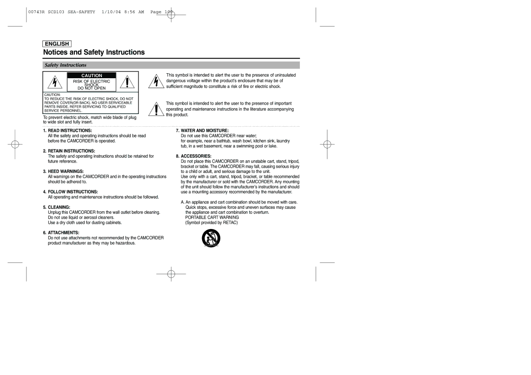 Samsung SCD103/215 manual Safety Instructions 