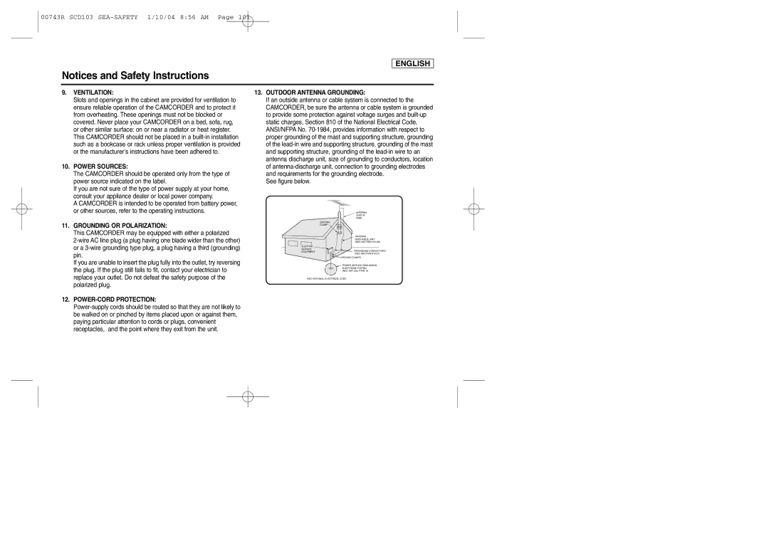 Samsung SCD103/215 manual Ventilation 