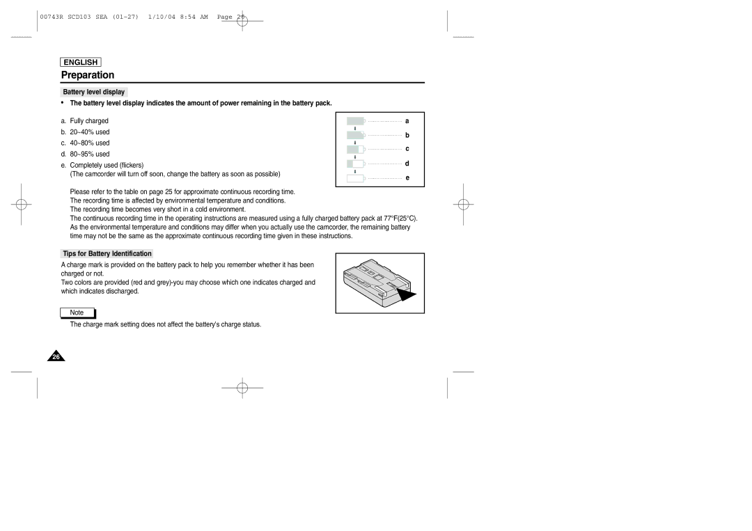 Samsung SCD103/215 manual Tips for Battery Identification 