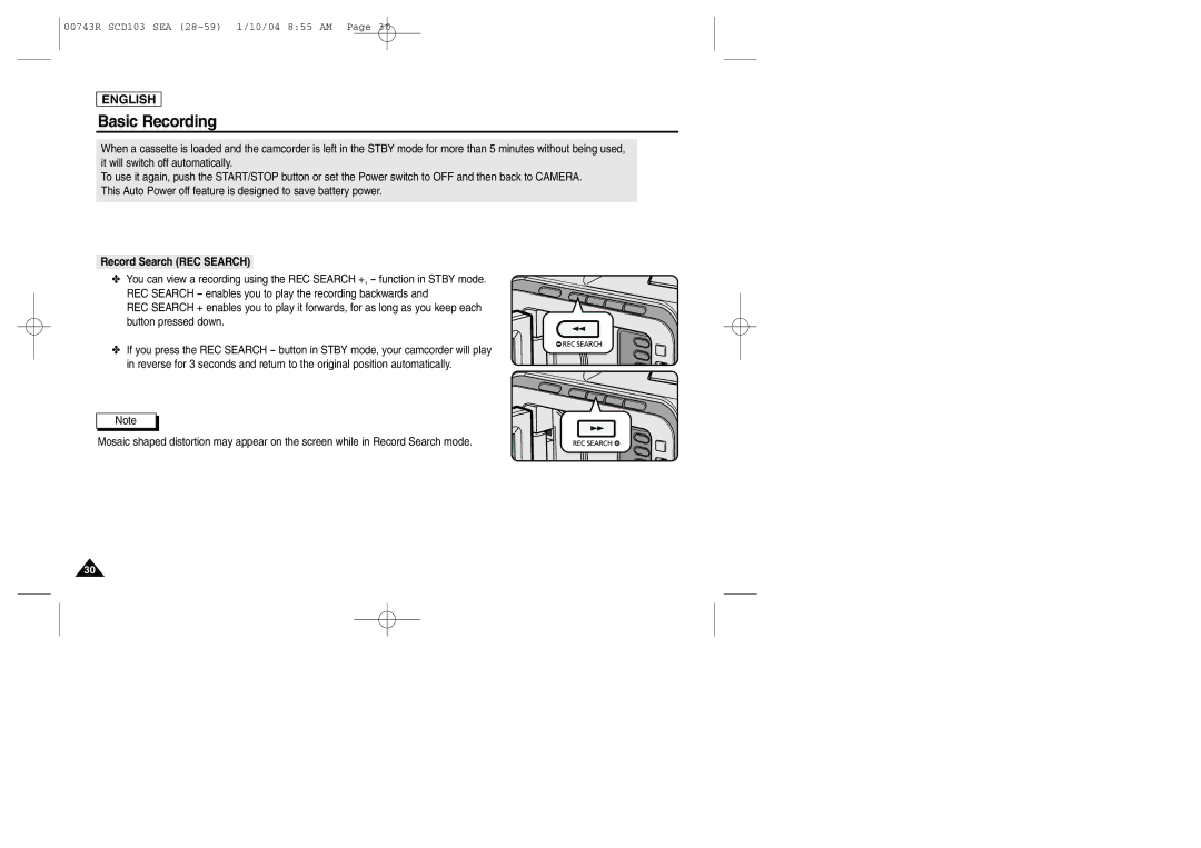 Samsung SCD103/215 manual Record Search REC Search 