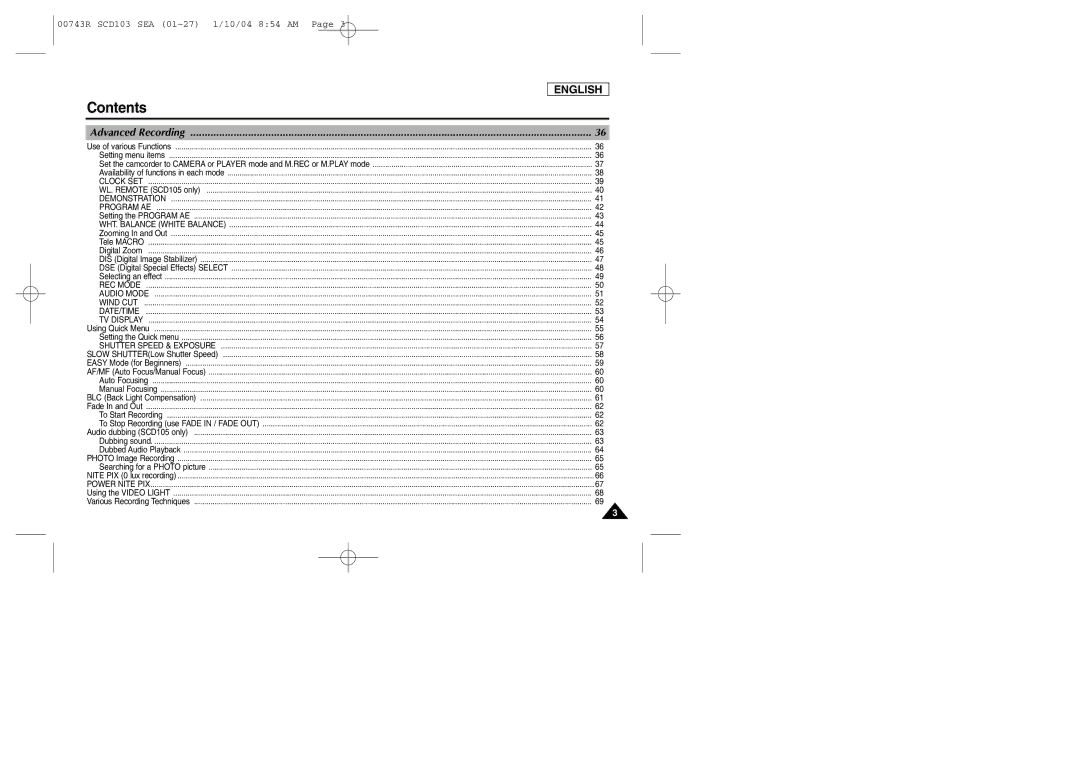 Samsung SCD103/215 manual Advanced Recording 