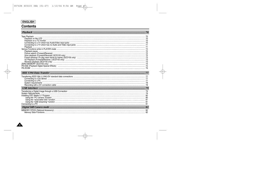 Samsung SCD103/215 manual Contents 