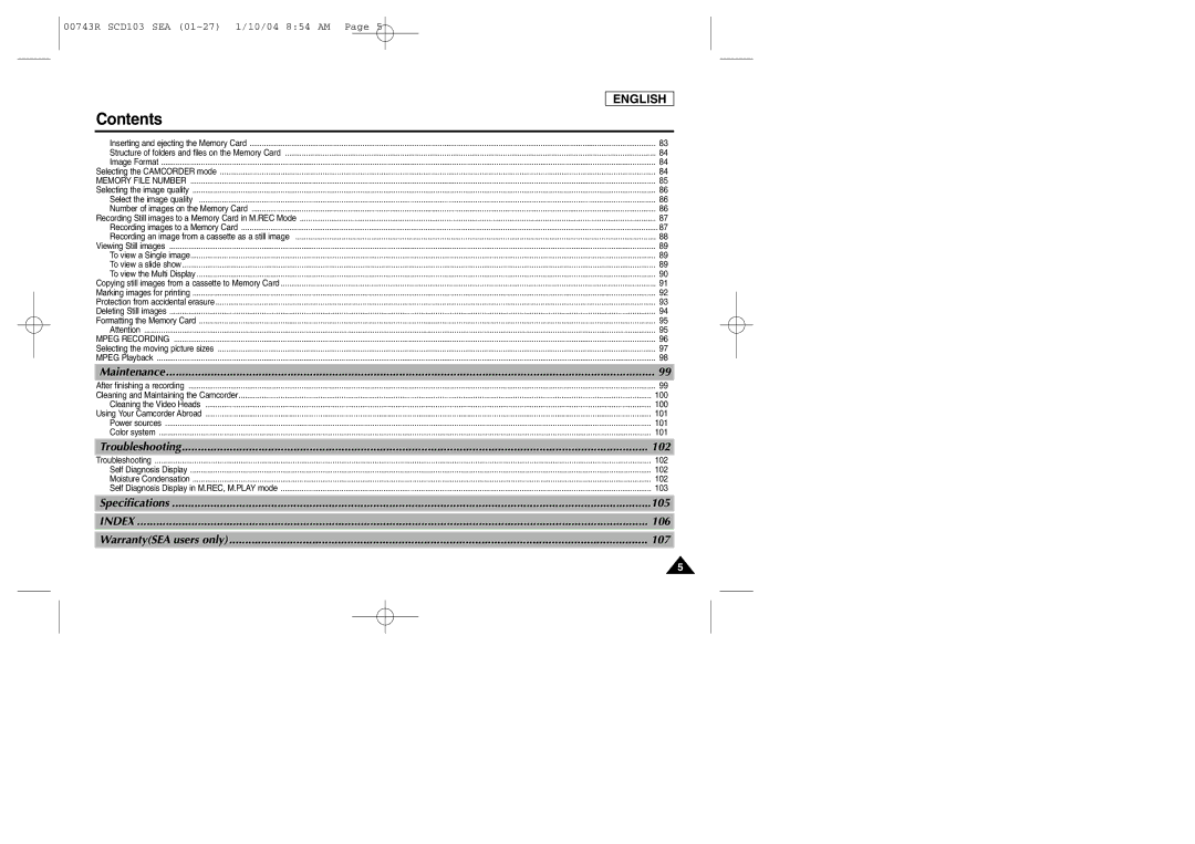 Samsung SCD103/215 manual 105 