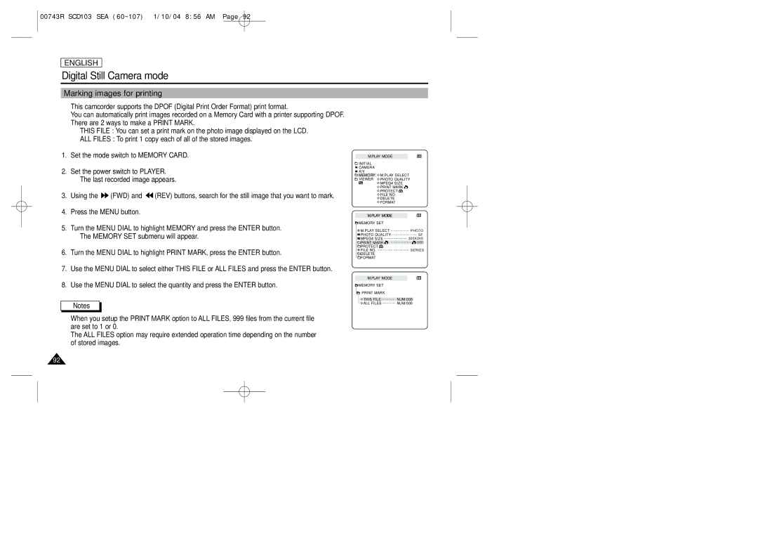 Samsung SCD103/215 manual Marking images for printing 