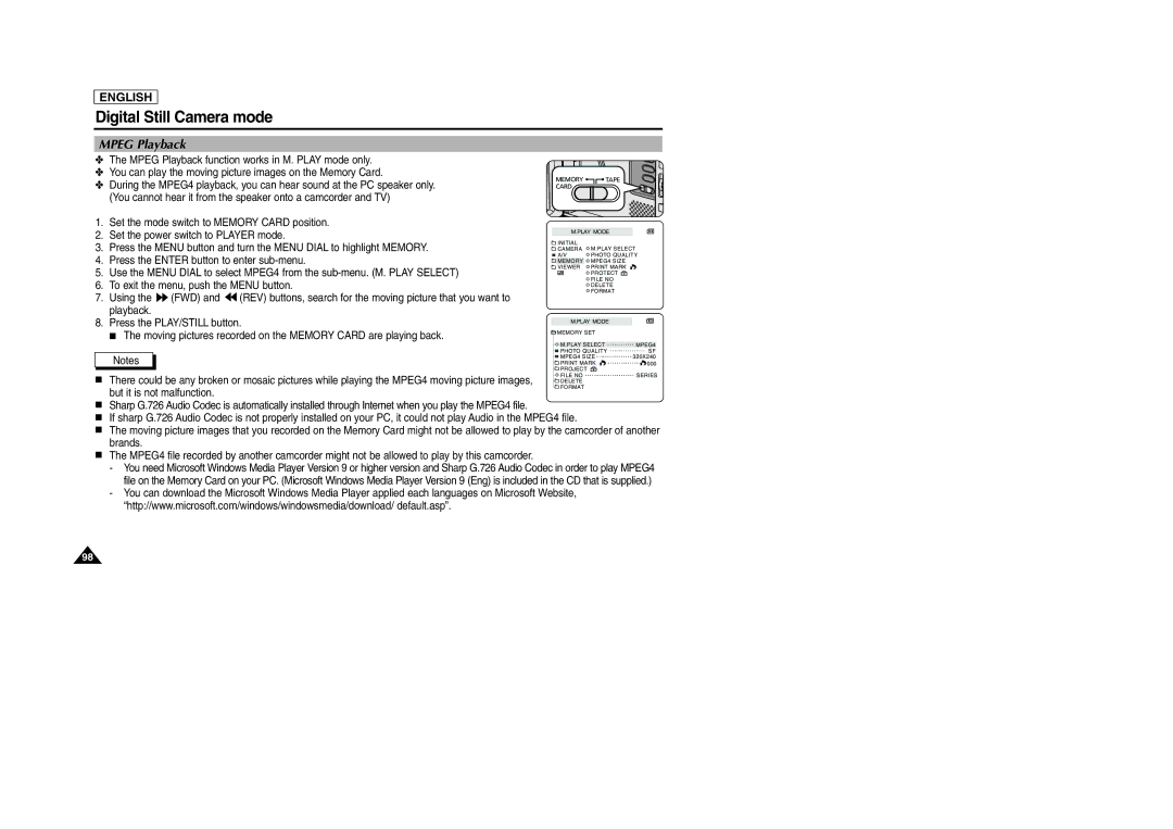 Samsung SCD103/D105 manual Mpeg Playback 