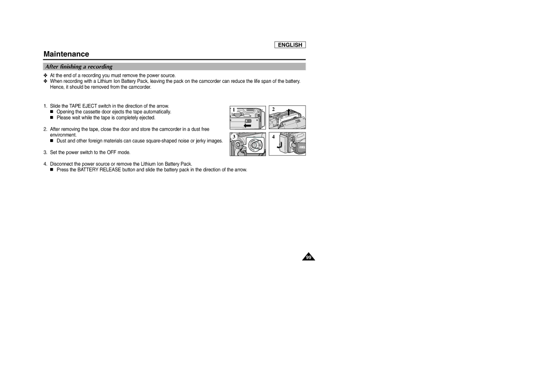 Samsung SCD103/D105 manual Maintenance, After finishing a recording 