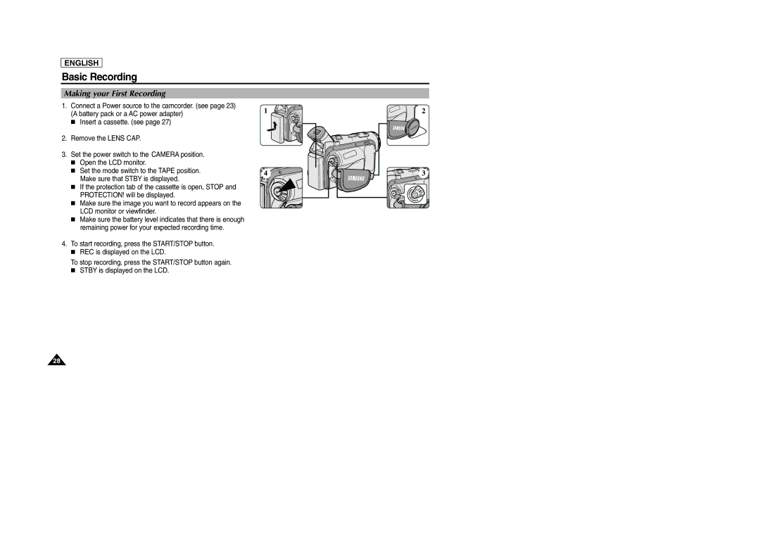 Samsung SCD103/D105 manual Basic Recording, Making your First Recording 