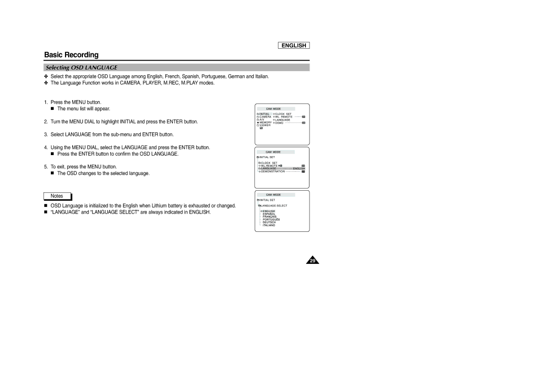 Samsung SCD103/D105 manual Selecting OSD Language 