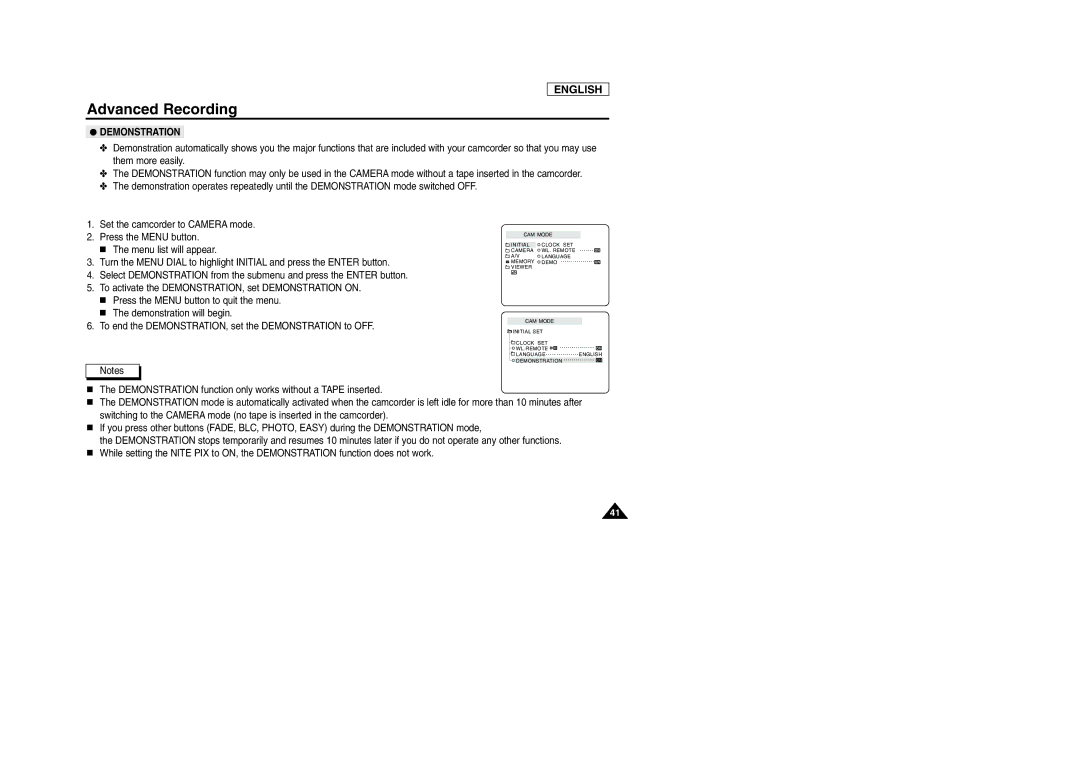 Samsung SCD103/D105 manual Demonstration 