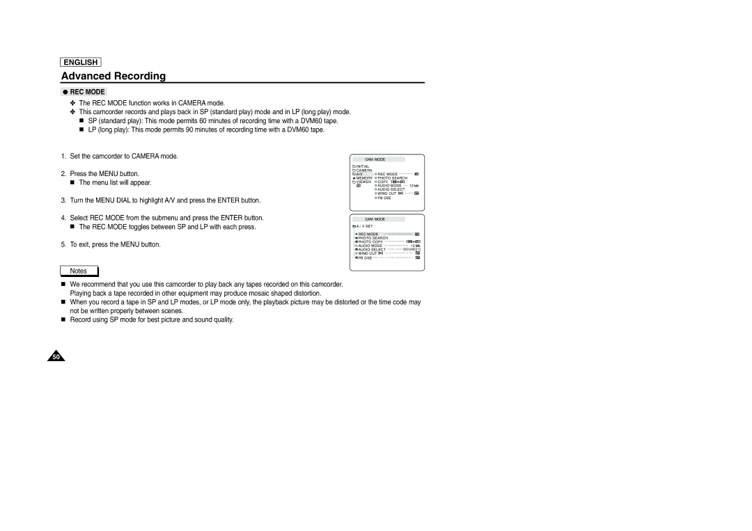 Samsung SCD103/D105 manual REC Mode function works in Camera mode 