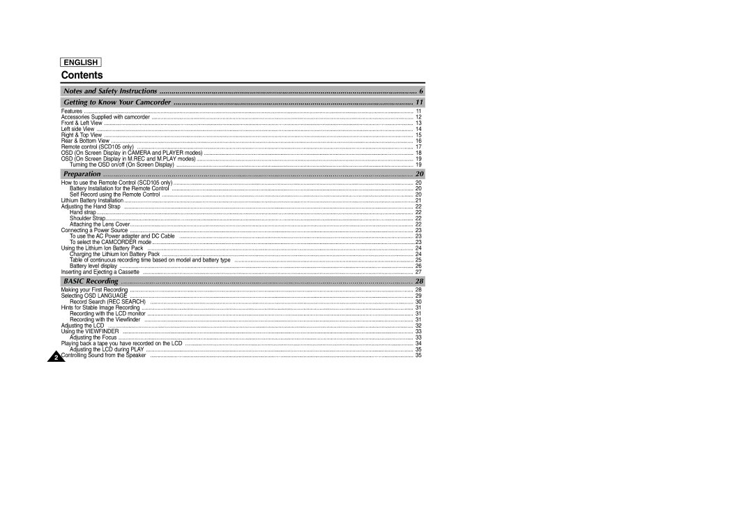 Samsung SCD103/D105 manual Contents 