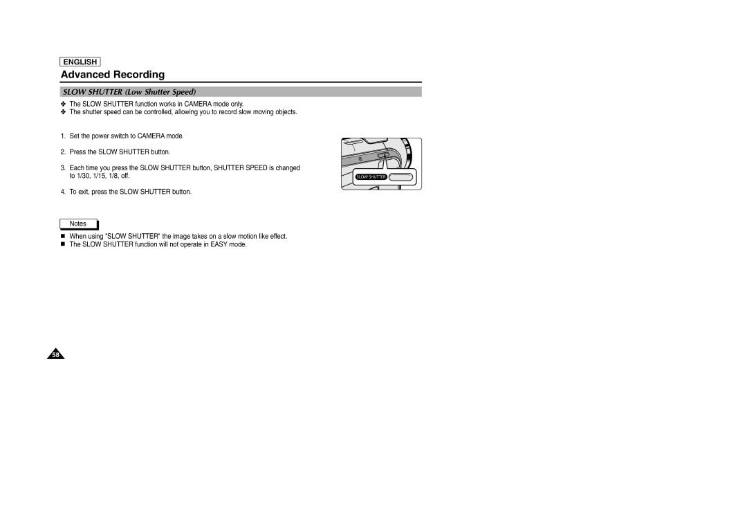 Samsung SCD103/D105 manual Slow Shutter Low Shutter Speed 