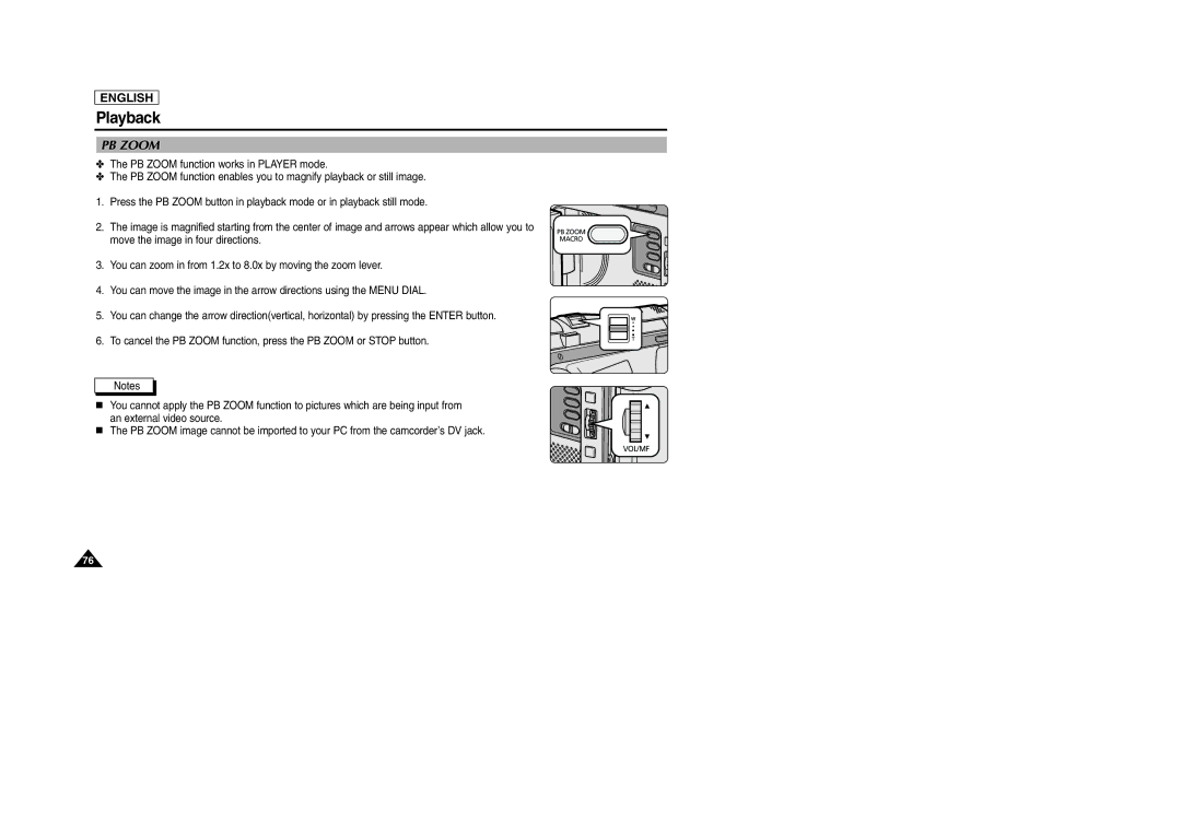 Samsung SCD103/D105 manual PB Zoom 