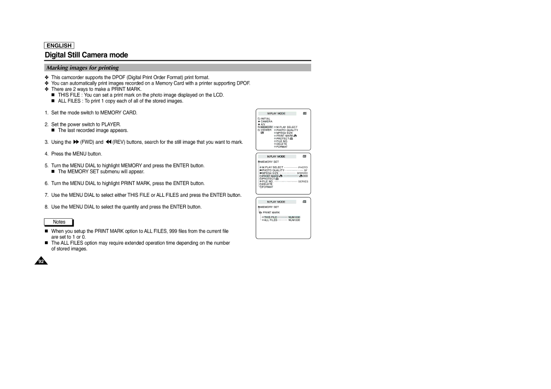 Samsung SCD103/D105 manual Marking images for printing 