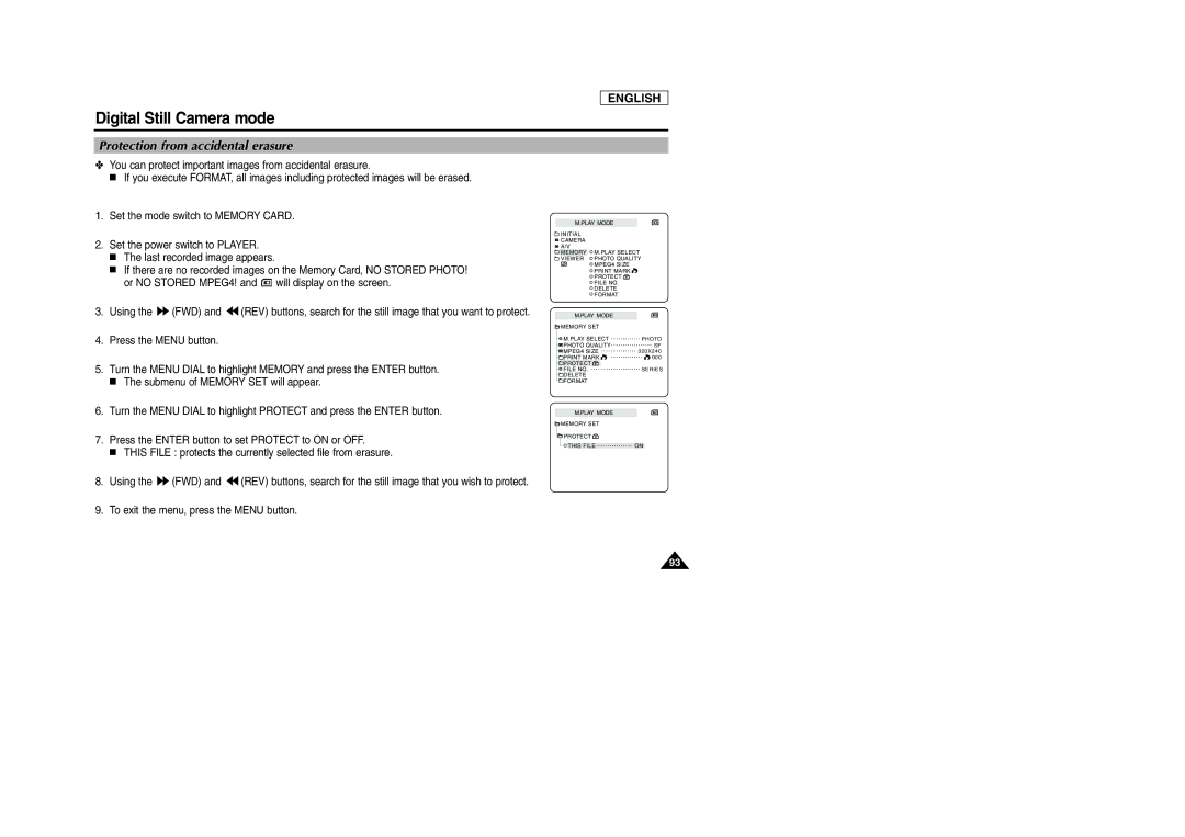 Samsung SCD103/D105 manual Protection from accidental erasure 