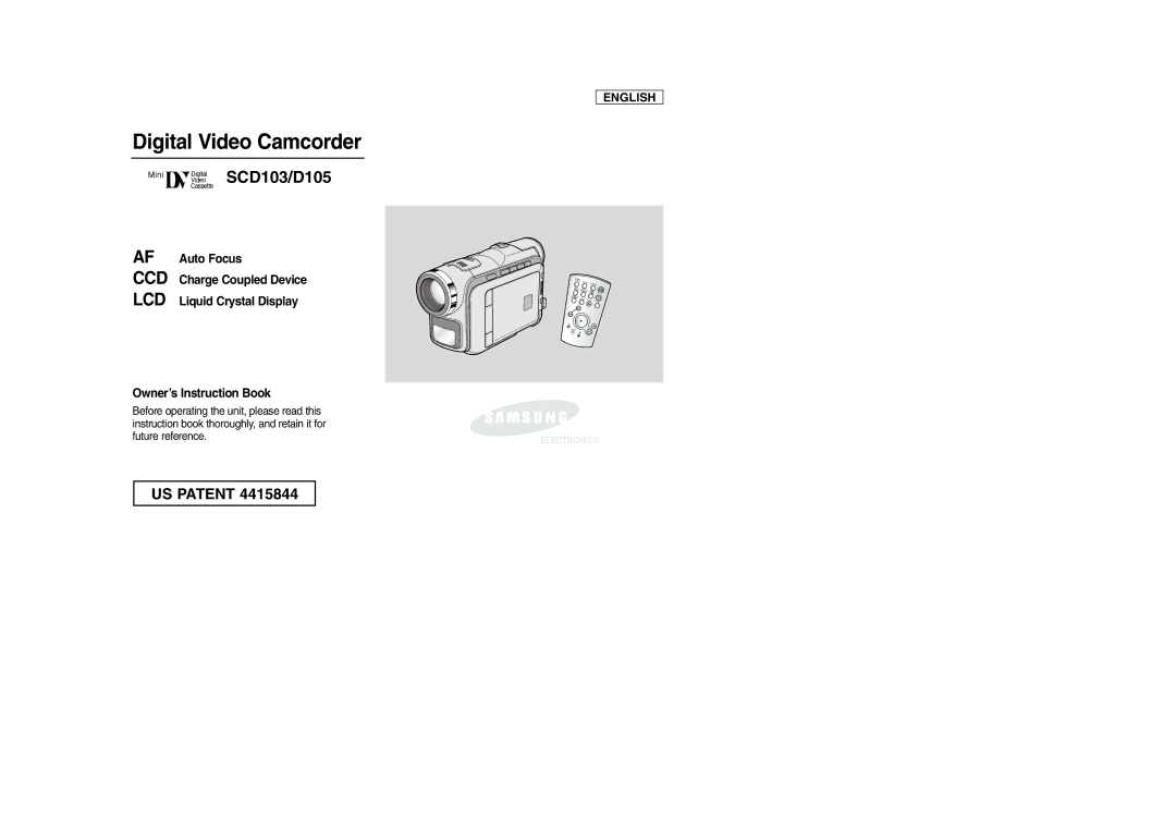 Samsung SCD105 manual Digital Video Camcorder 