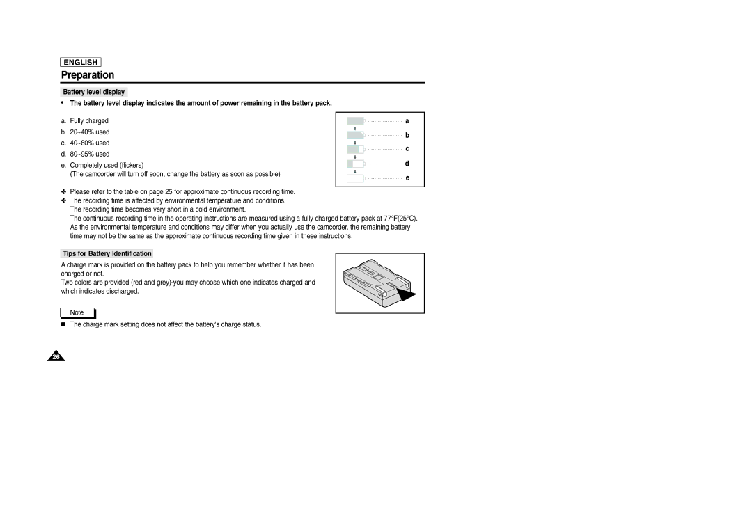 Samsung SCD105 manual Tips for Battery Identification 