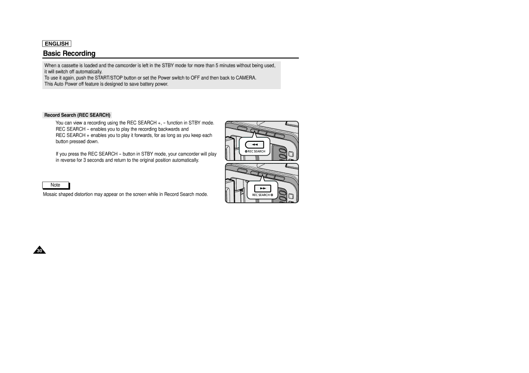 Samsung SCD105 manual Record Search REC Search 