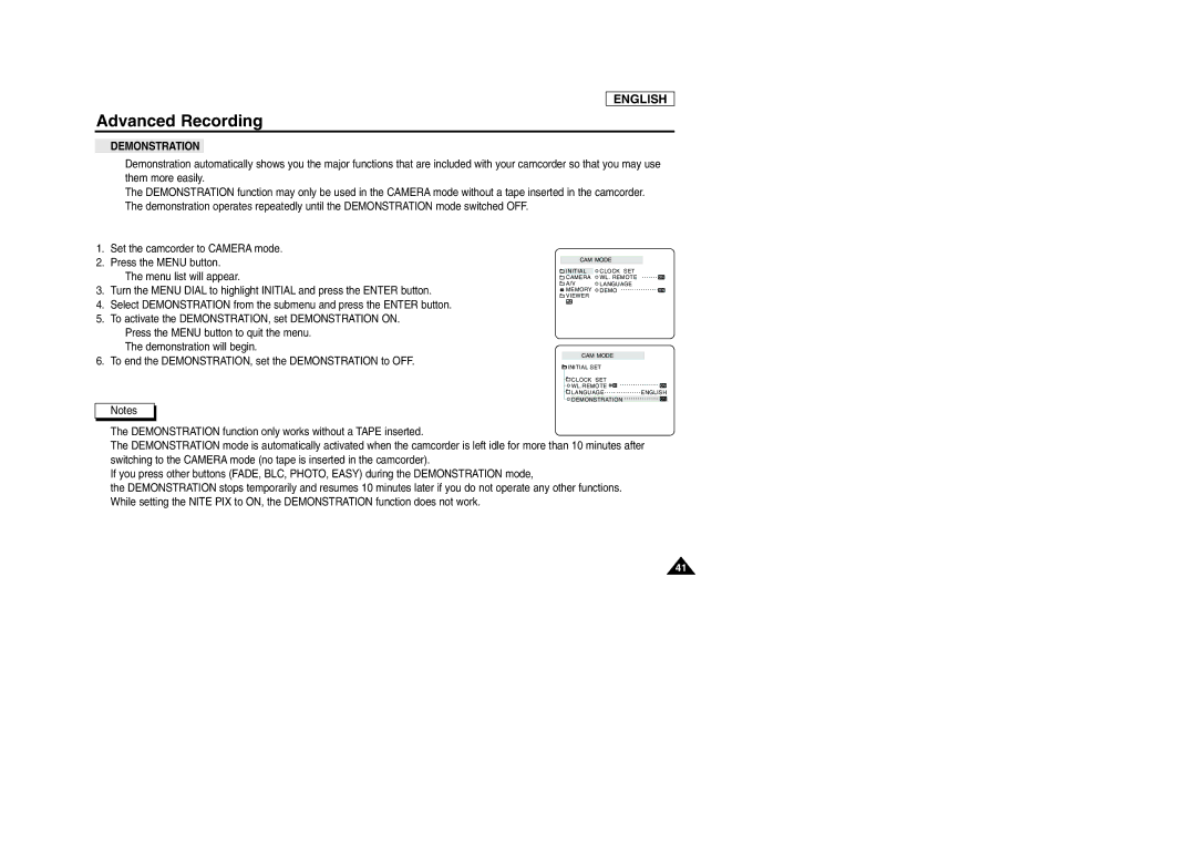 Samsung SCD105 manual Demonstration 