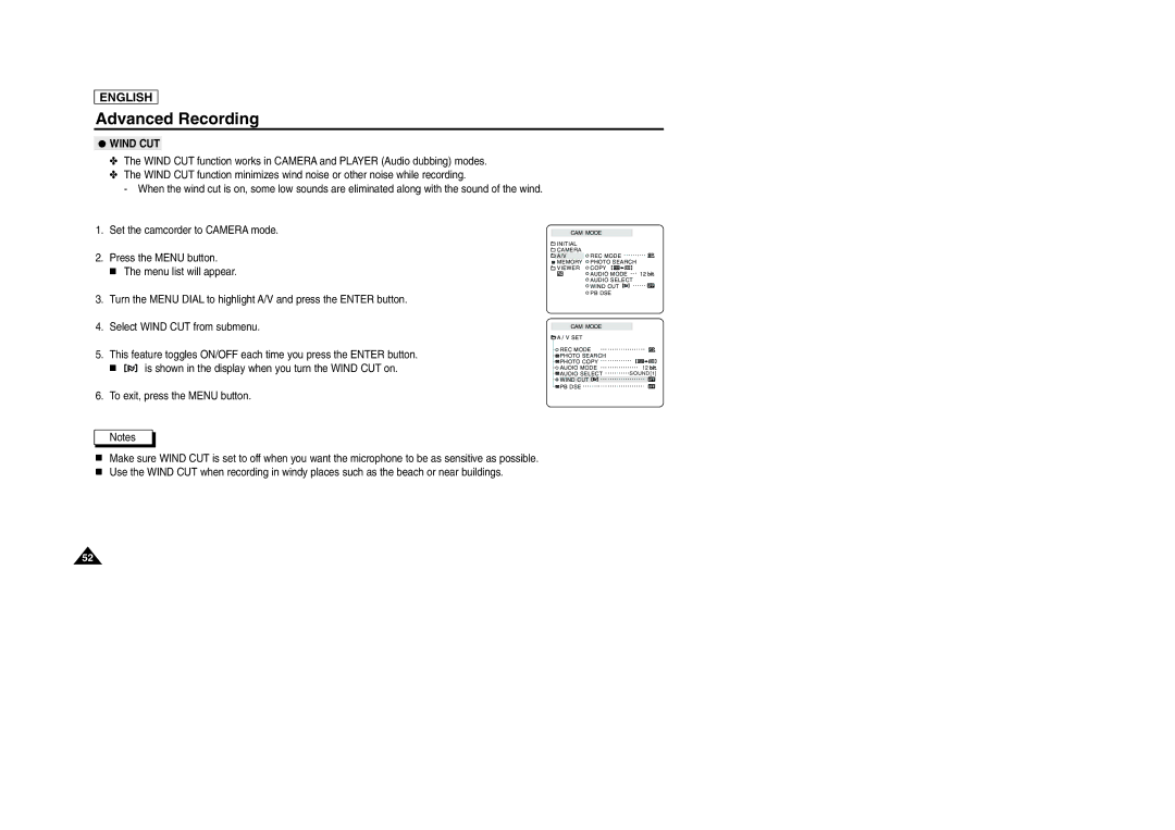 Samsung SCD105 manual Wind CUT 