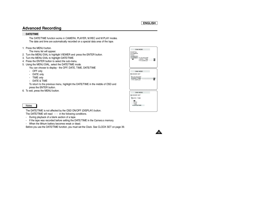 Samsung SCD105 manual Date/Time, Date & Time 