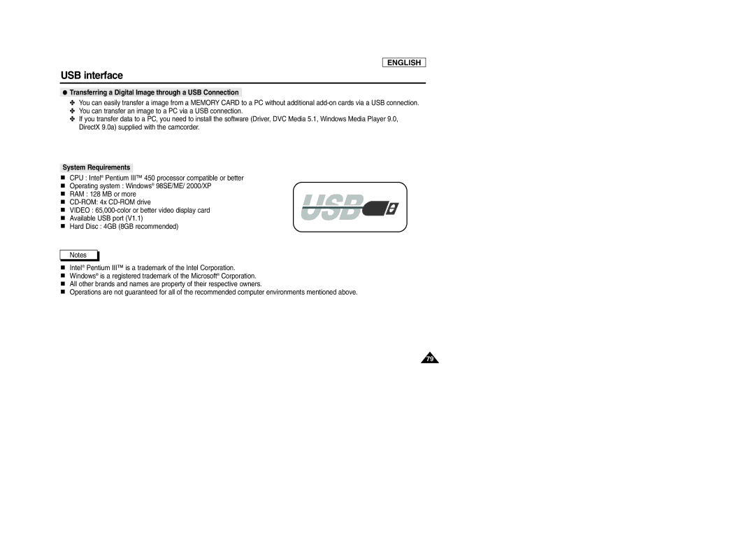 Samsung SCD105 manual USB interface, Transferring a Digital Image through a USB Connection 