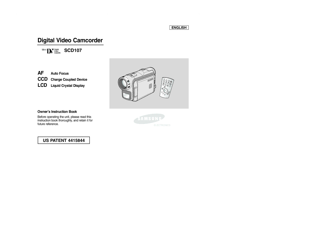 Samsung SCD107 manual Digital Video Camcorder 