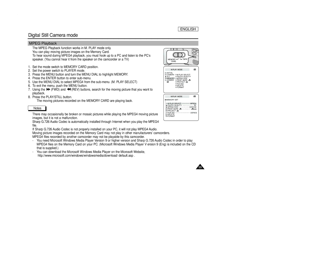 Samsung SCD107 manual Mpeg Playback 