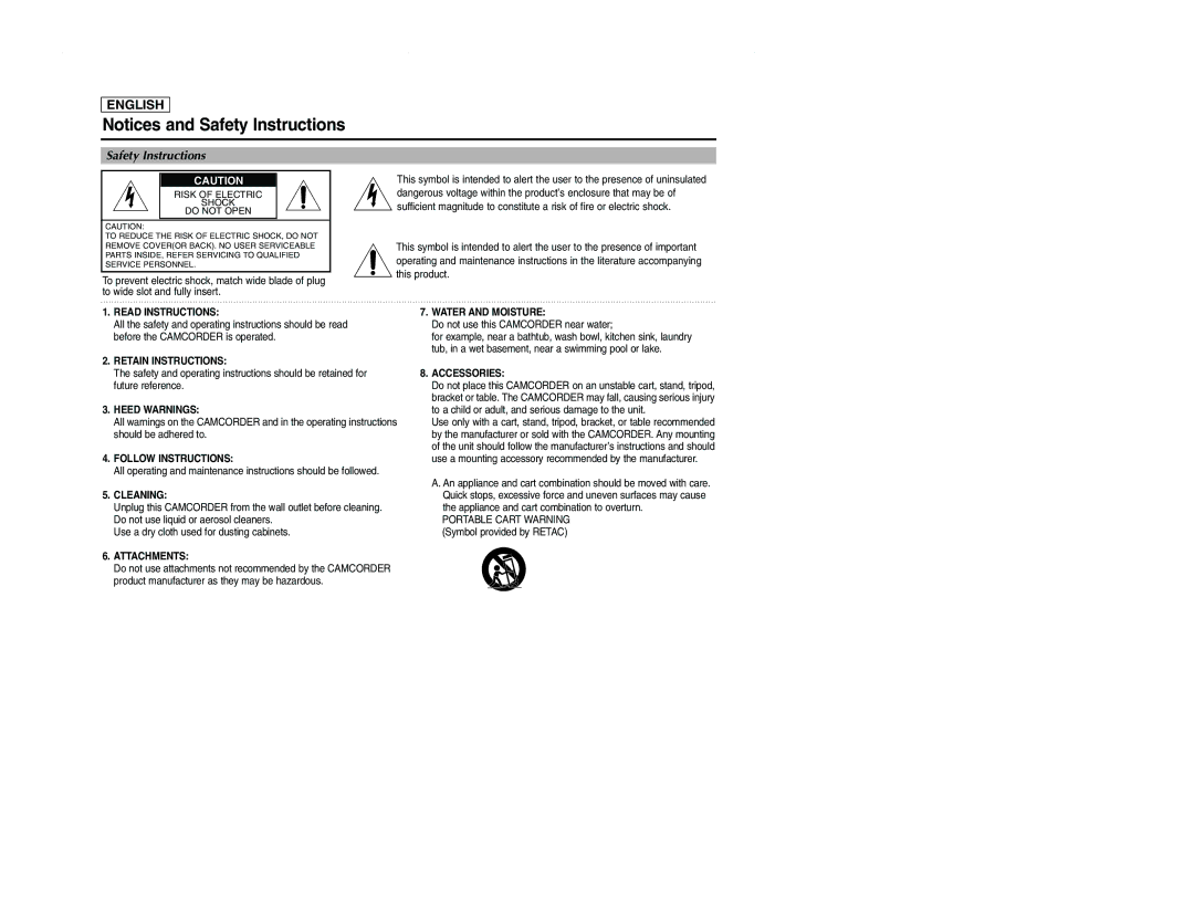 Samsung SCD107 manual Safety Instructions 