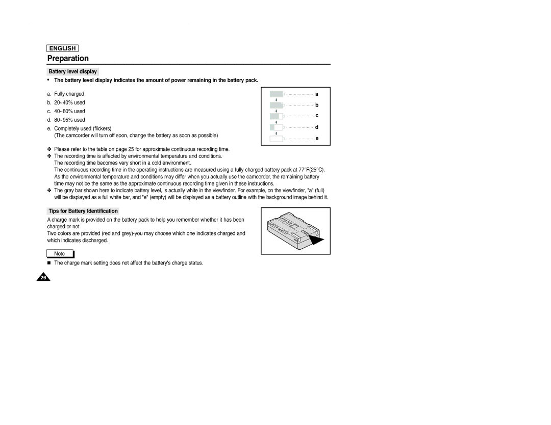 Samsung SCD107 manual Tips for Battery Identification 