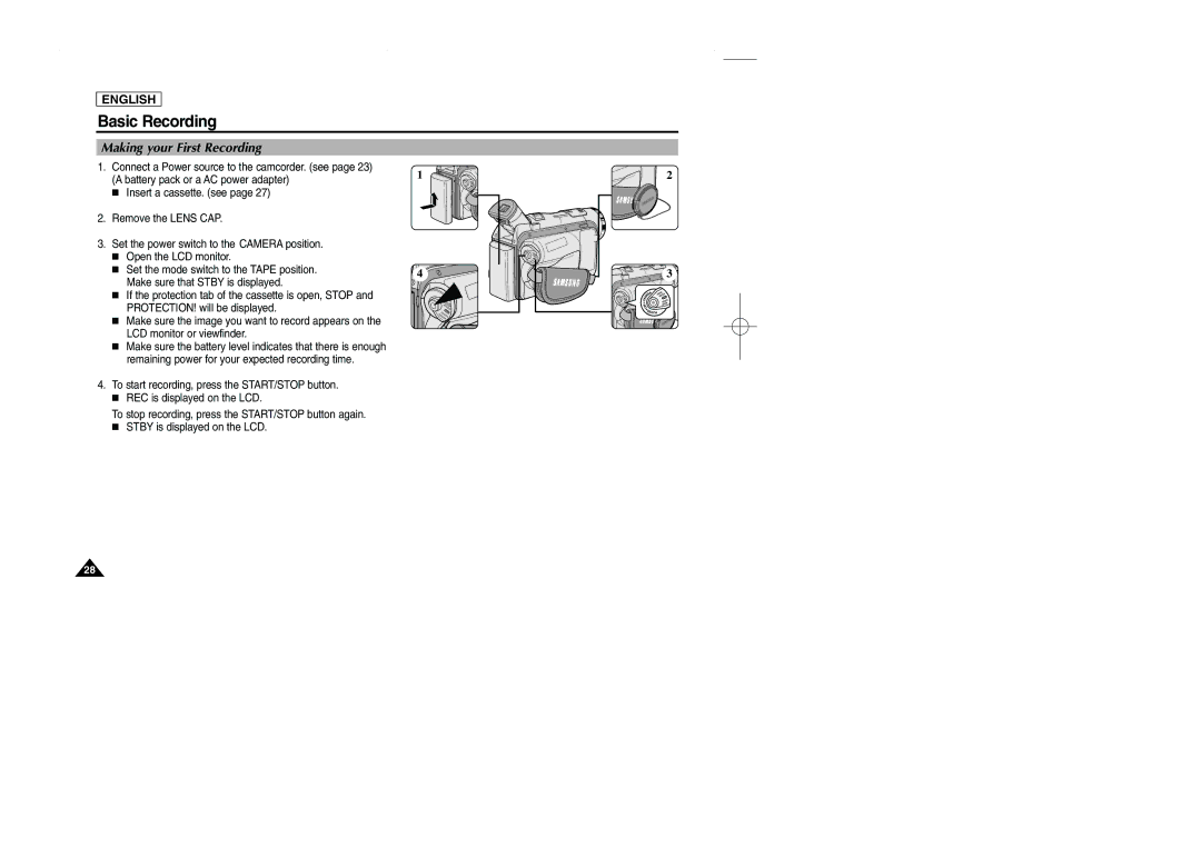 Samsung SCD107 manual Basic Recording, Making your First Recording 