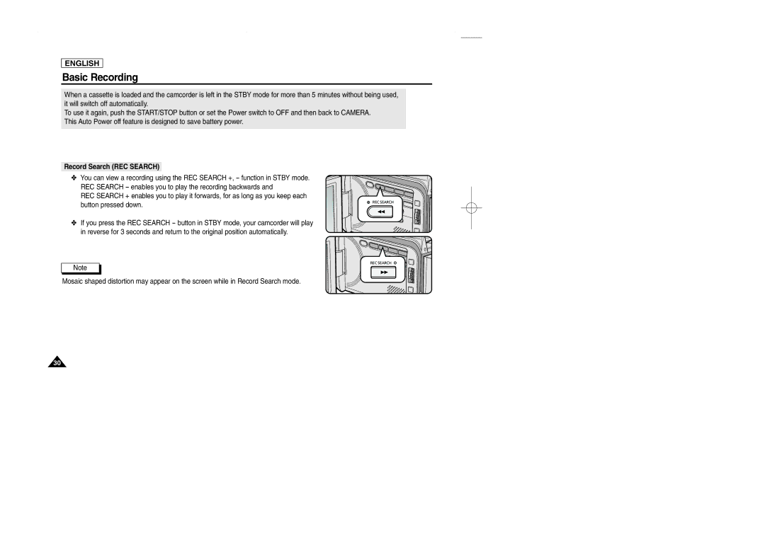 Samsung SCD107 manual Record Search REC Search 