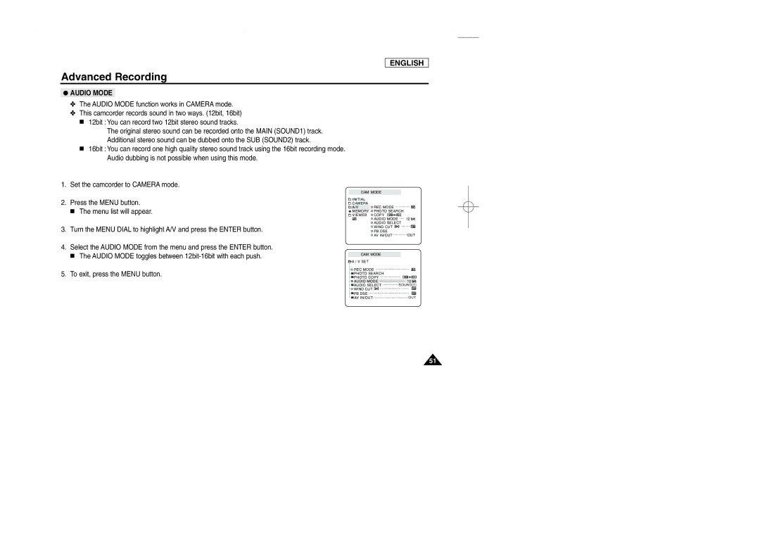 Samsung SCD107 manual Audio Mode 